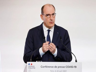 Le premier ministre Jean Castex durant une conférence de presse sur la stréatégie pour lutter contre la propagation du Covid-19 le 22 avril 2021 - Ludovic MARIN [POOL/AFP]