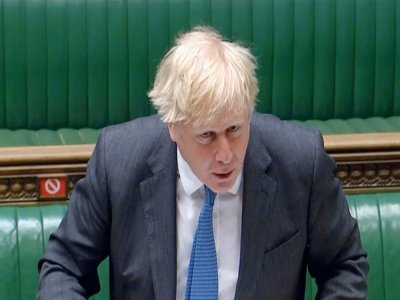 Le Premier ministre britannique Boris Johnson le 28 avril 2021 au Parlement, dans une capture d'image vidéo de la Parliamentary Recording Unit (PRU) - - [PRU/AFP]
