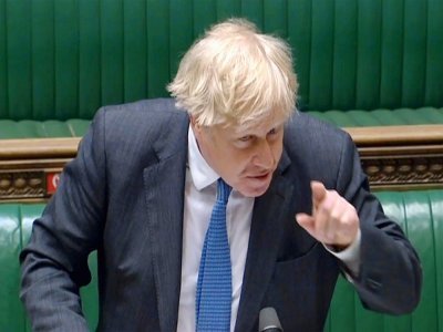 Le Premier ministre britannique Boris Johnson le 28 avril 2021 au parlement, dans une capture d'image vidéo de la Parliamentary Recording Unit (PRU) - - [PRU/AFP]
