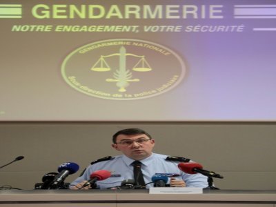 Philippe Lecouffe, alors sous-directeur de la police judiciaire de la gendarmerie nationale, donne une conférence de presse sur la cellule "Ariane" le 18 février 2019 à Issy-les-Moulineaux (Hauts-de-Seine) - Ludovic MARIN [AFP/Archives]