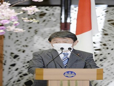Le ministre japonais des Affaires étrangères Toshimitsu Motegi, le 30 mars 2021 à Tokyo - DAVID MAREUIL [POOL/AFP/Archives]