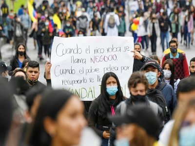 Manifestation contre une réforme fiscale, le 3 mai 2021 à Bogota, en Colombie - Juan BARRETO [AFP]