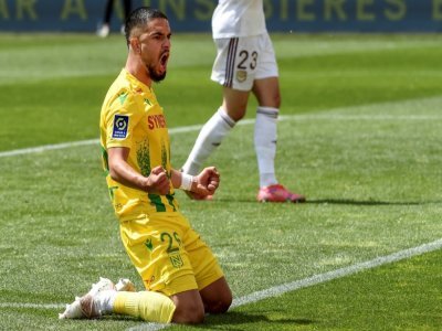 Le milieu de Nantes, Imran Louza, exulte après son but lors du match de Ligue 1 à domicile contre Bordeaux, le 8 mai 2021 - Sebastien SALOM-GOMIS [AFP]