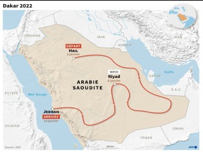 Carte du tracé du Dakar 2022, 3e édition en Arabie saoudite - Tupac POINTU [AFP]