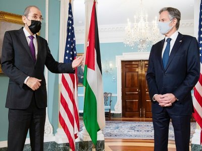 Le secrétaire d'Etat américain Antony Blinken et son homologue jordanien Aymane Safadi lundi 10 mai 2021 à Washington - SAUL LOEB [POOL/AFP]