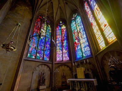 Les vitraux de Jacques Villon, le 30 mars 2021 à la cathédrale de Metz - JEAN-CHRISTOPHE VERHAEGEN [AFP]
