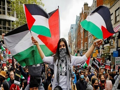 Manifestation pro-palestinienne à Londres le 15 mai 2021 - Tolga Akmen [AFP]