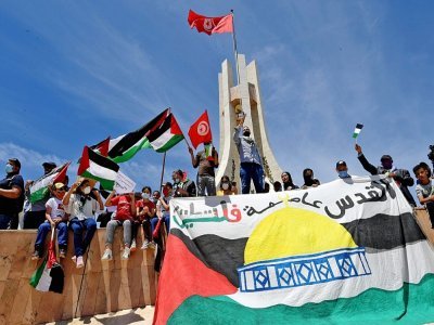 Manifestation pro-palestinienne à Tunis, le 15 mai 2021 - FETHI BELAID [AFP]