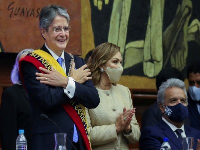 Le nouveau président de l'Equateur Guillermo Lasso et son épouse Maria de Lourdes Alcivar à Quito, le 24 mai 2021 - - [Ecuador's National Assembly/AFP]