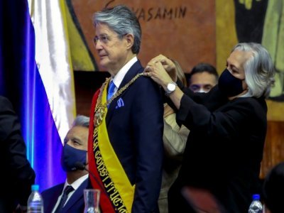 Le nouveau président équatorien Guillermo Lasso lors de son investiture au Parlement unicaméral de Quito, le 24 mai 2021 - - [Ecuador's National Assembly/AFP]