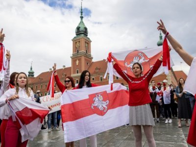Manifestation à Varsovie le 29 mai 2021 en soutien à l'opposition bélarusse - Wojtek RADWANSKI [AFP]