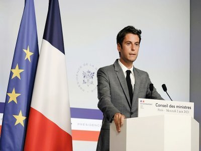 Gabriel Attal lors d'une conférence de presse, le 2 juin à Paris - Thomas SAMSON [AFP]