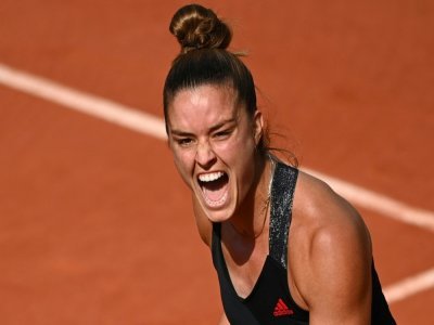 La Grecque Maria Sakkari après son succès en 8e contre l'Américaine Sofia Kenin, le 7 juin 2021 à Roland-Garros - Anne-Christine POUJOULAT [AFP]
