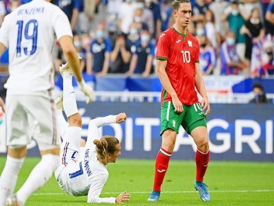 L'attaquant Antoine Griezmann ouvre le score contre la Bulgarie, lors de leur match amical, le 8 juin 2021 au Stade de France à Saint-Denis, en guise de préparation pour l'Euro 2020 - FRANCK FIFE [AFP]