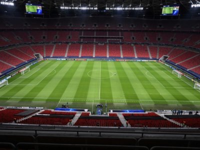 La Puskas Arena de Budapest, ici avant un match de Ligue des champions de l'UEFA, le 10 mars 2021, sera comble pour le match Hongrie-Portugal de l'Euro - Attila KISBENEDEK [AFP/Archives]