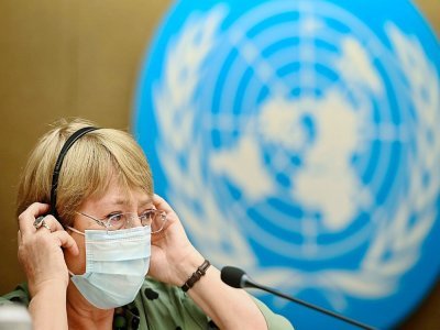 La Haute-Commissaire aux droits de l'homme Michelle Bachelet le 21 juin 2021 à Genève - Fabrice COFFRINI [AFP]