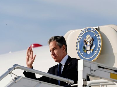 Le secrétaire d'Etat américain Anthony Blinken arrive le 23 juin 2021 à Berlin où il va participer au Sommet sur la Libye - Andrew Harnik [POOL/AFP]