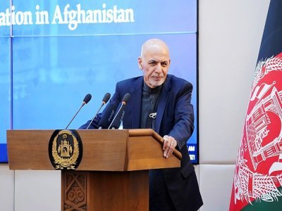 Le président afghan Ashraf Ghani, le 23 février 2021 à Kaboul - - [Service de presse de la présidence afghane/AFP/Archives]