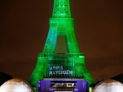 La tour Eiffel illuminée avec de l'energie verte, le 25 mai 2021 - GEOFFROY VAN DER HASSELT [AFP/Archives]