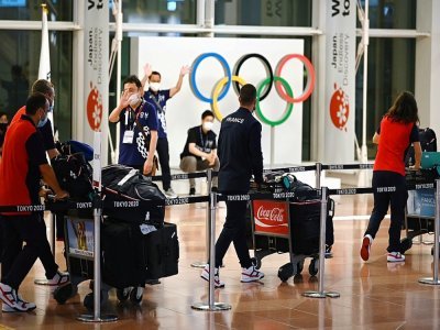 Arrivée d'athlètes français à l'aéroport de Tokyo, le 15 juillet 2021 - Kazuhiro NOGI [AFP]