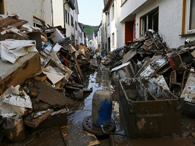 Scène de destruction dans la petite ville de Dernau, en Rhénanie-Palatinat, dans l'ouest de l'Allemagne, le 18 juillet 2021 - Christof STACHE [AFP]