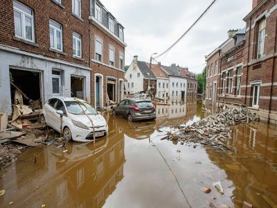 Les dégâts provoqués par des inondations à Pepinster, le 17 juillet 2021 en Belgique - NICOLAS MAETERLINCK [BELGA/AFP/Archives]