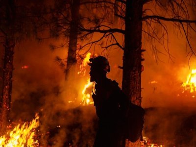 Des soldats du feu combattent le Bootleg Fire dans l'Oregon, le 15 juillet 2021 - Handout [US Forest Service/AFP]