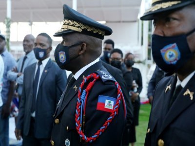Le chef de la police haïtienne, Léon Charles, à la cérémonie de funérailles du président Moïse, le 23 juillet 2021 - Valerie Baeriswyl [AFP]