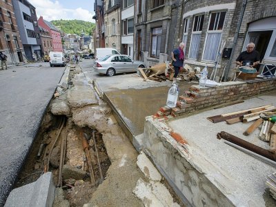 La ville belge de Dinant, le 25 juillet 2021, au lendemain de fortes pluies. - NICOLAS MAETERLINCK [BELGA/AFP]