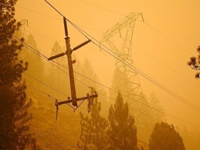 Un poteau électrique dans le comté de Plumas, en Californie, le 25 juillet 2021 - JOSH EDELSON [AFP]