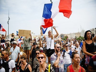 Manifestation contre le pass sanitaire le 24 juillet 2021 à Marseille - CLEMENT MAHOUDEAU [AFP]