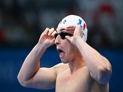 Maxime Grousset qualifié pour la finale du 100 m nage libre des Jeux de Tokyo, le 28 juillet 2021 - Jonathan NACKSTRAND [AFP]