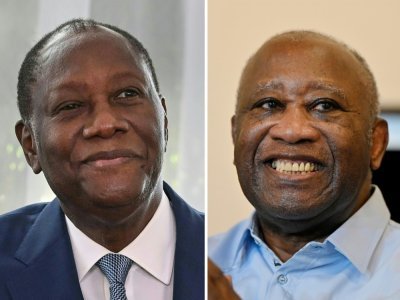Photomontage du président ivoirien Alassane Ouattara (à gauche) et de l'ancien président ivoirien Laurent Gbagbo - Issouf SANOGO, Sia KAMBOU [AFP]