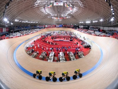 Le vélodrome d'Izu, qui accueille les épreuves de cyclisme sur piste, photographié le 3 août 2021. - Peter PARKS [AFP]