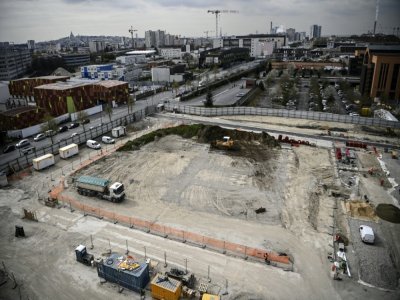 Vue aérienne du chantier du village olympique à Saint-Denis, en banlieue nord de Paris, le 8 avril 2021, - Christophe ARCHAMBAULT [AFP/Archives]