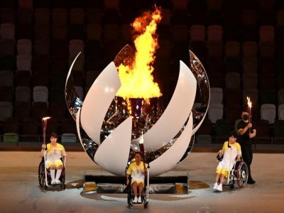La vasque des Jeux paralympiques de Tokyo lors de la cérémonie d'ouverture, le 24 août 2021 au Stade national - CHARLY TRIBALLEAU [AFP]