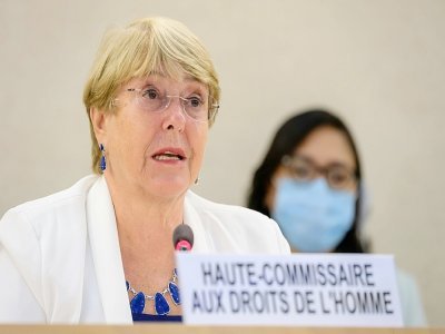 La cheffe des droits de l'homme de l'ONU, Michelle Bachelet, le 24 août 2021 à Genève - Fabrice COFFRINI [AFP]