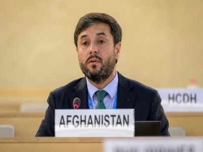 L'ambassadeur afghan Nasir Ahamd Andisha, lors d'une réunion spéciale du Conseil des droits de l'homme sur l'Afghanistan, le 24 août 2021 à Genève - Fabrice COFFRINI [AFP]