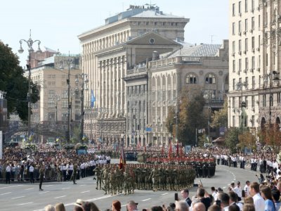 Des militaires ukrainiens paradent lors du 30e anniversaire de l'indépendance de cette ex-république soviétique, le 24 août 2021 à Kiev - Anatolii STEPANOV [AFP]