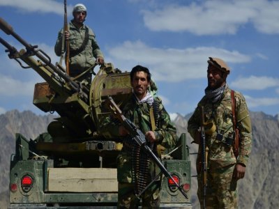 Des membres des forces afghanes anti-talibans à Kotal e-Anjuman, dans la province du Panchir, le 23 août 2021 - Ahmad SAHEL ARMAN [AFP]