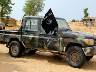 Un véhicule supposé appartenir au groupe islamiste Iswap à Baga, le 2 août 2019 au Nigeria - AUDU MARTE [AFP/Archives]