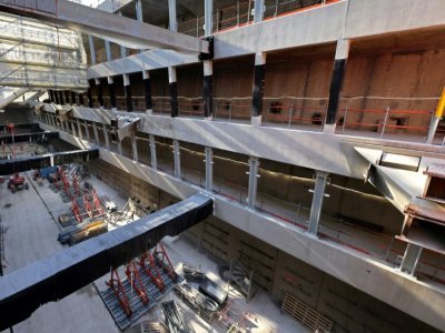 Sur le chantier de la construction de la nouvelle gare pour le prolongement du RER E, porte Maillot à Paris, le 6 septembre 2021 - Thomas COEX [AFP]