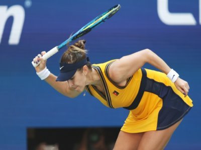 La Suissesse Belinda Bencic, lors de sa défaite face à la Britannique Emma Raducanu, en quart de finale de l'US Open, le 8 septembre 2021 à New York - AL BELLO [GETTY IMAGES NORTH AMERICA/AFP]