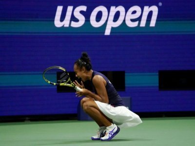 La Canadienne Leylah Fernandez après sa victoire en demi-finale de l'US Open le 9 septembre 2021 - TIMOTHY A. CLARY [AFP]