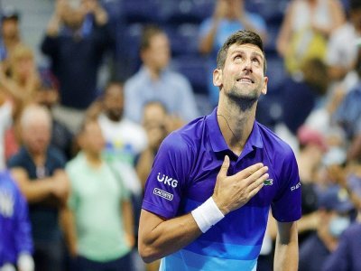 Le Serbe Novak Djokovic, après sa victoire en quart de finale de l'US Open contre l'Italien Matteo Berrttini le 8 septembre 2021 à New York, n'est qu'à deux matches d'un Grand Chelem calendaire historique - Sarah Stier [GETTY IMAGES NORTH AMERICA/AFP]