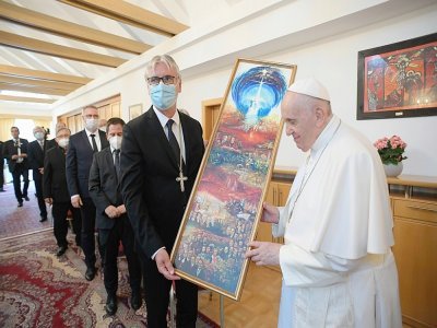 Le pape François lors d'une rencontre à la nonciature apostolique, le 12 septembre 2021 à Bratislava, en Slovaquie - Handout [VATICAN MEDIA/AFP]