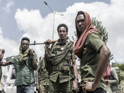 Des miliciens amhara à Dabat, le 14 septembre 2021 - Amanuel Sileshi [AFP]