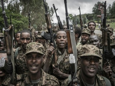 Des soldats éthiopiens à l'exercice à Dabat, le 14 septembre 2021 - Amanuel Sileshi [AFP]
