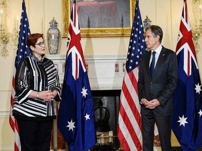 La cheffe de la diplomate australienne Marise Payne et son homologue américain Antony Blinken, le 15 septembre 2021 à Washington - Nicholas Kamm [POOL/AFP/Archives]