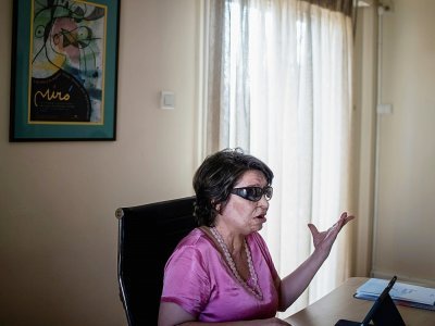 L'eurodéputée grecque Constantina Kouneva, le 7 juin 2019 dans son bureau à Athènes - ANGELOS TZORTZINIS [AFP/Archives]